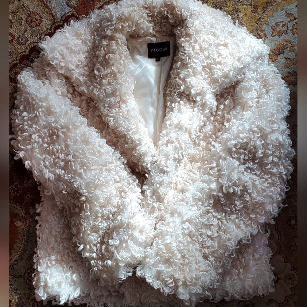 Vigoss Soft Curly Faux Lamb Teddy Cream Jacket Cropped Waist Coat Size L
